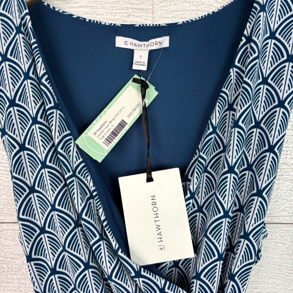 NWT 41 Hawthorn Stitch Fix Lorene Faux Wrap Knit Dress Sleeveless Blue Large - Picture 2 of 4